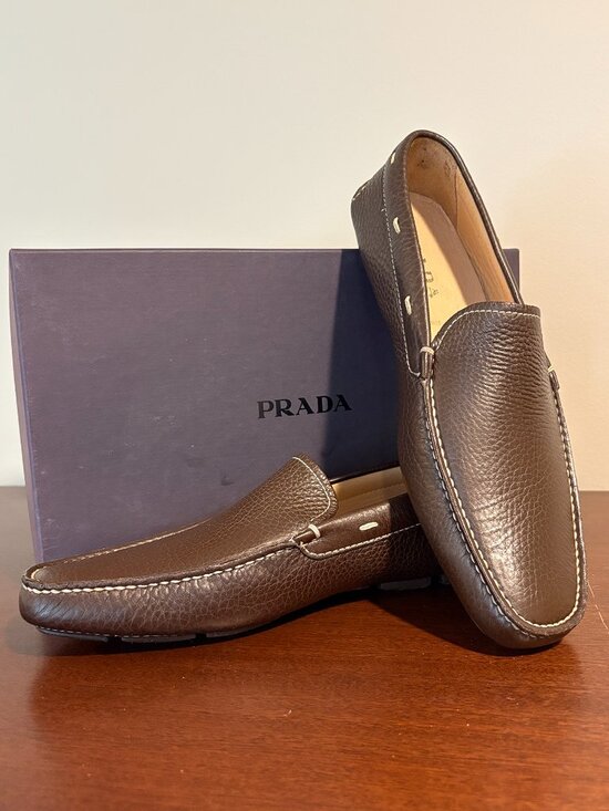 Prada Brown Leather Driving Mocs